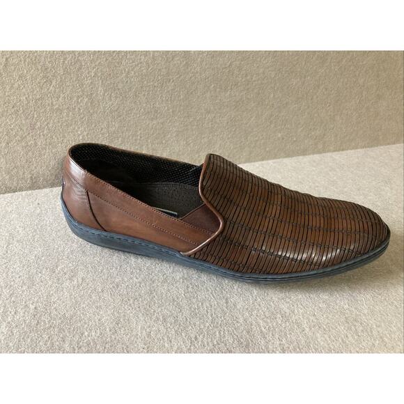 BRAGANO Men’s Leather Basket Weave Loafer Slip On Shoes Size 9 M Brown Italian ￼ - Picture 2 of 9